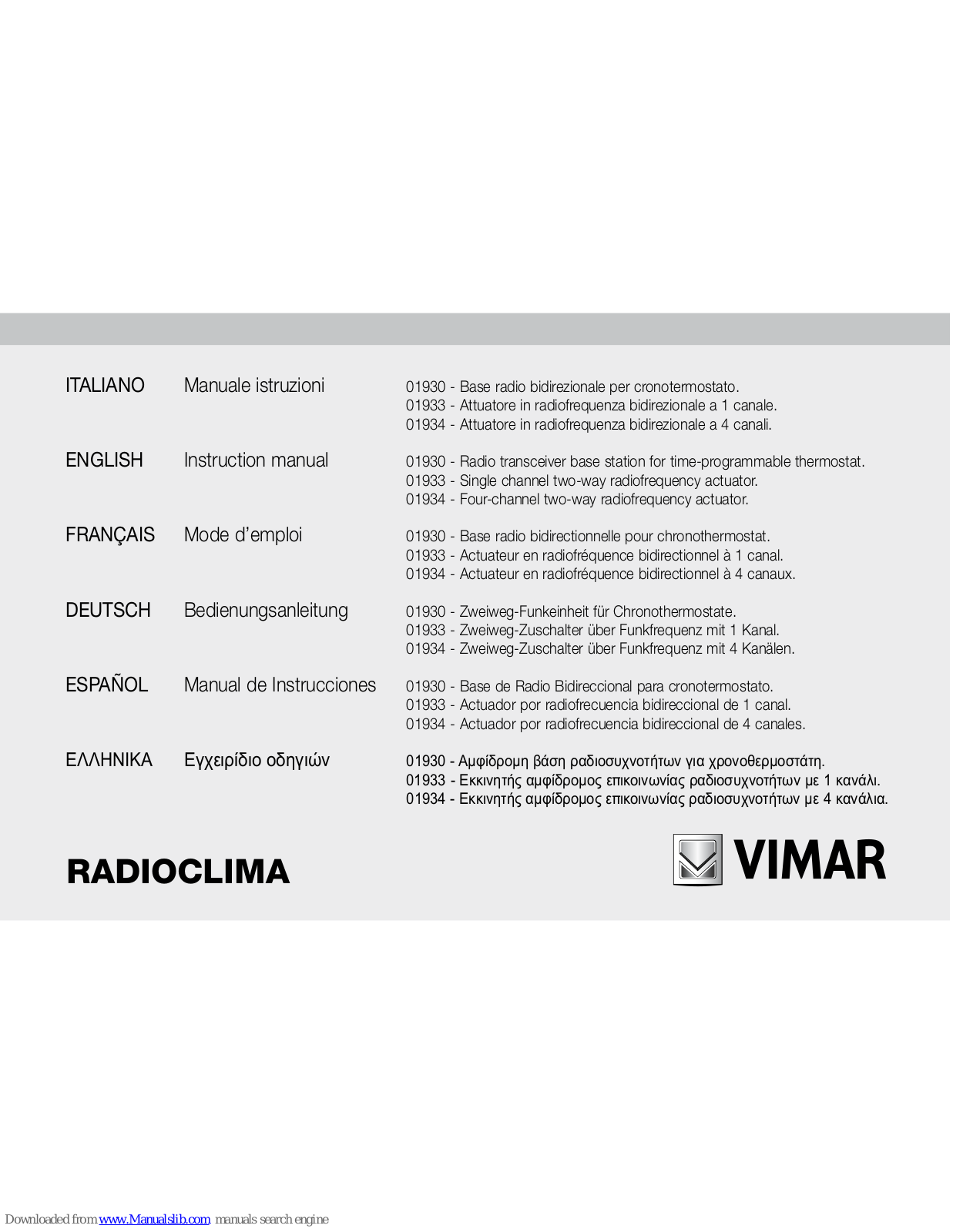 Vimar radioclima Instruction Manual