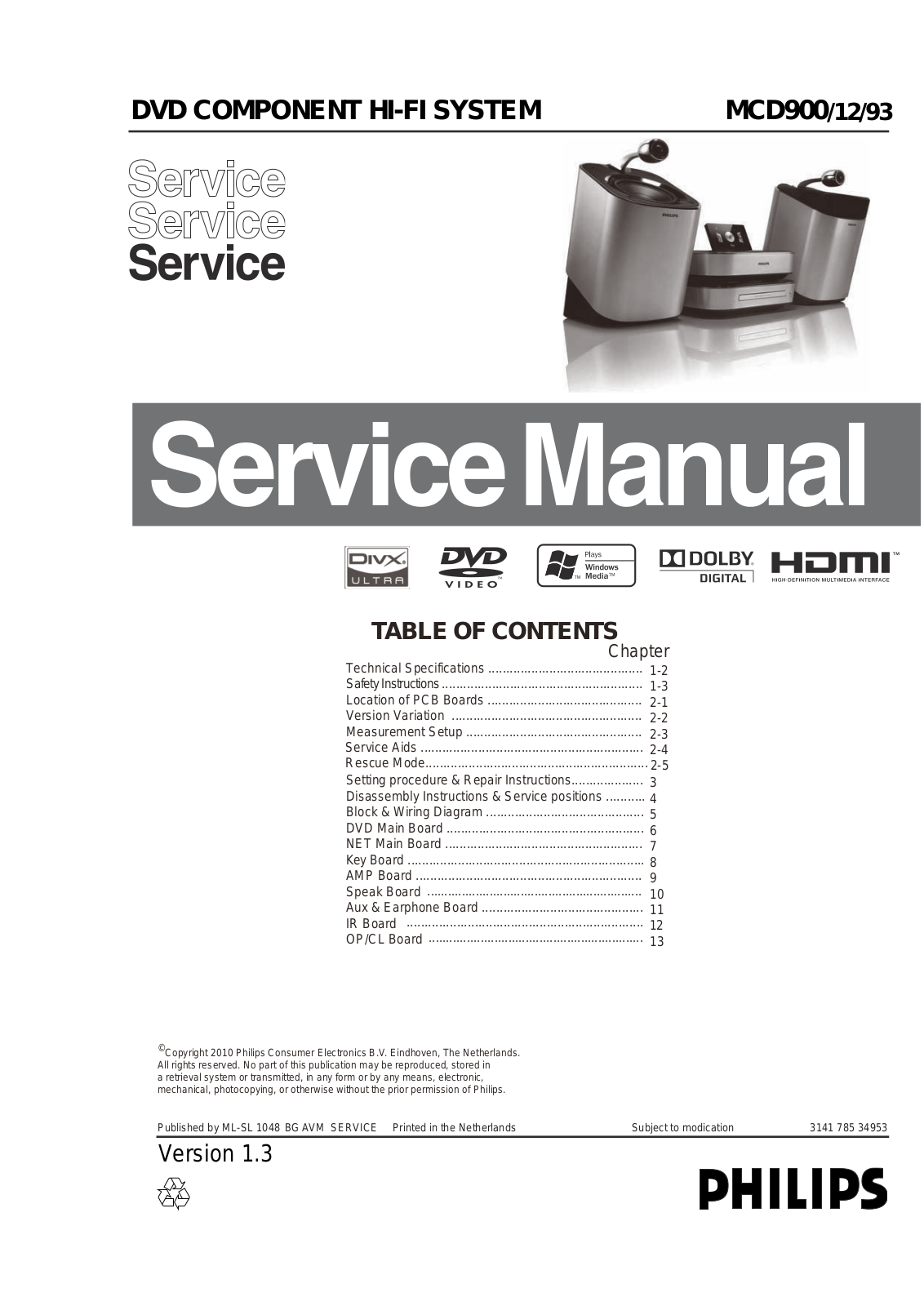 Philips MCD-900 Service Manual