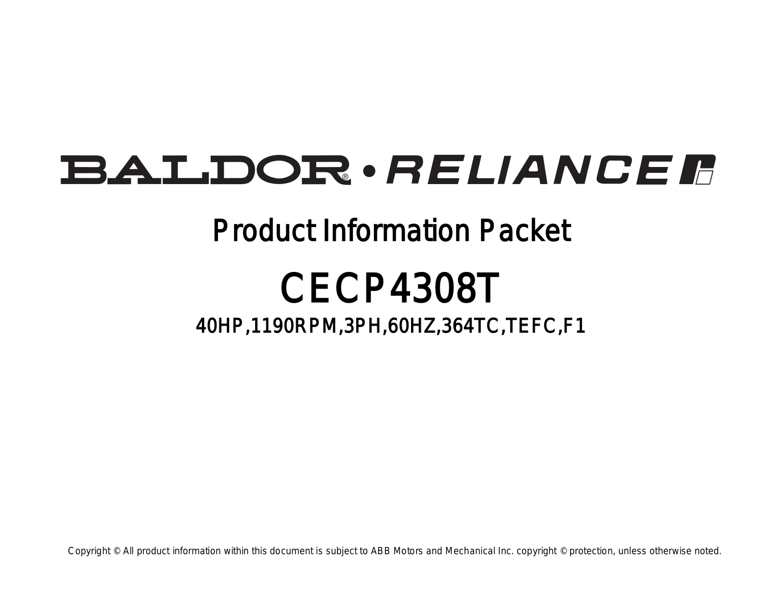 Baldor CECP4308T Product Information Sheet