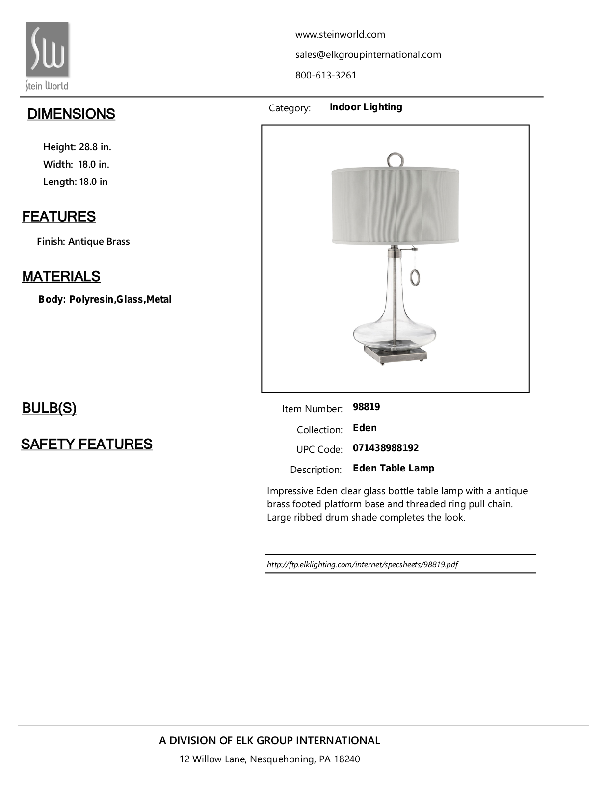 Stein World 98819 Specifications - ManualMachine.com