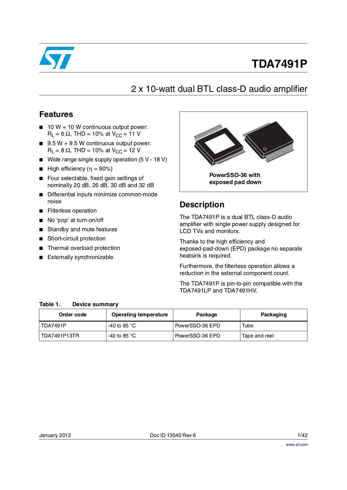 ST TDA7491P User Manual