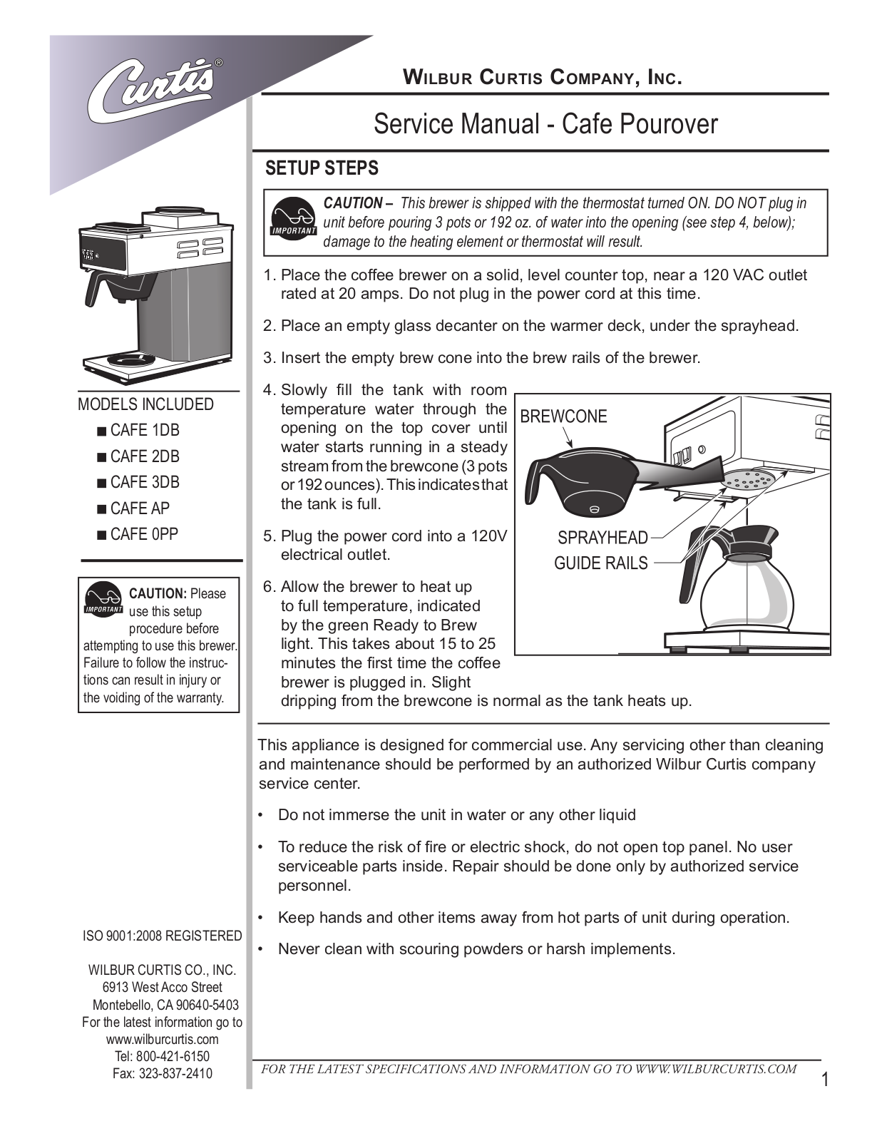 Wilbur Curtis CAFE 0PP Service Manual