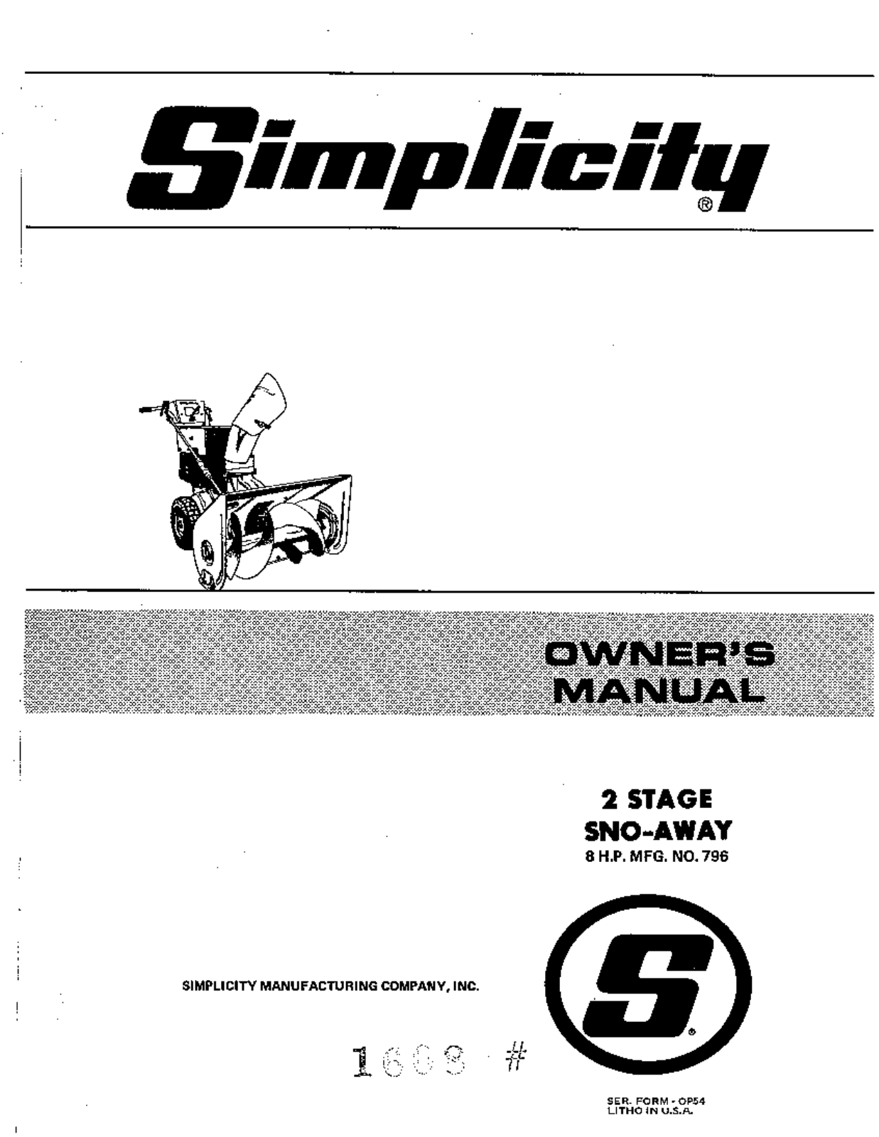 Simplicity 796 User Manual