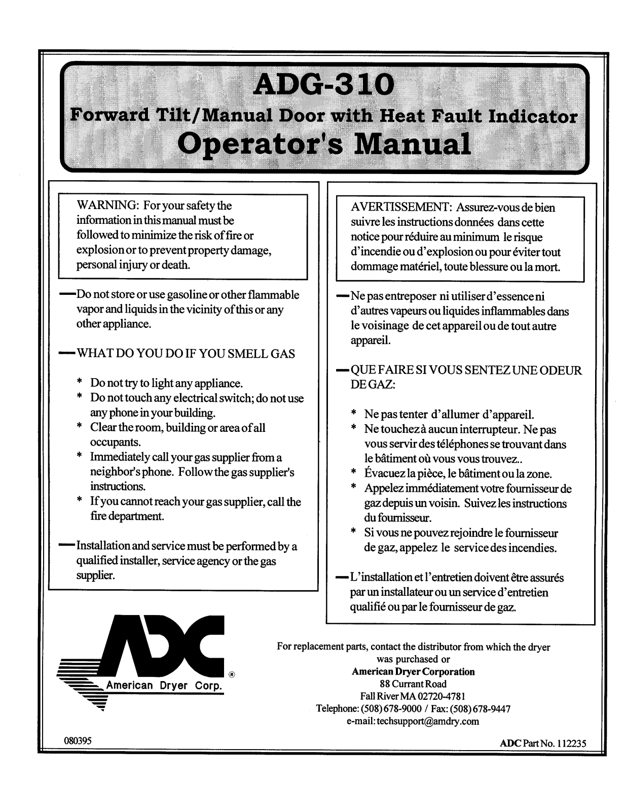 American Dryer Corp ADG-310 User Manual