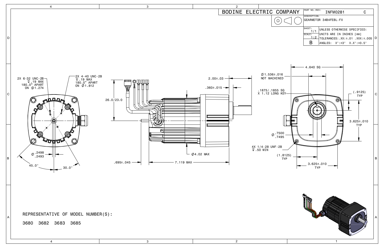 Bodine 3680, 3682, 3683, 3685 Reference Drawing