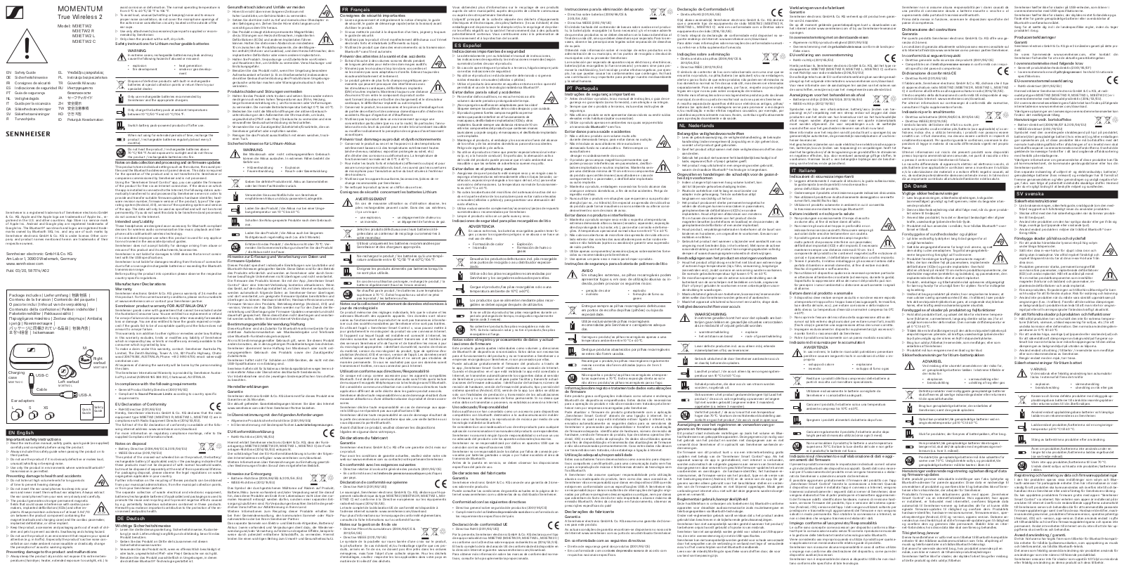 Sennheiser M3IETW2, M3IETW2R, M3IETW2L, M3IETW2C Safety Guide