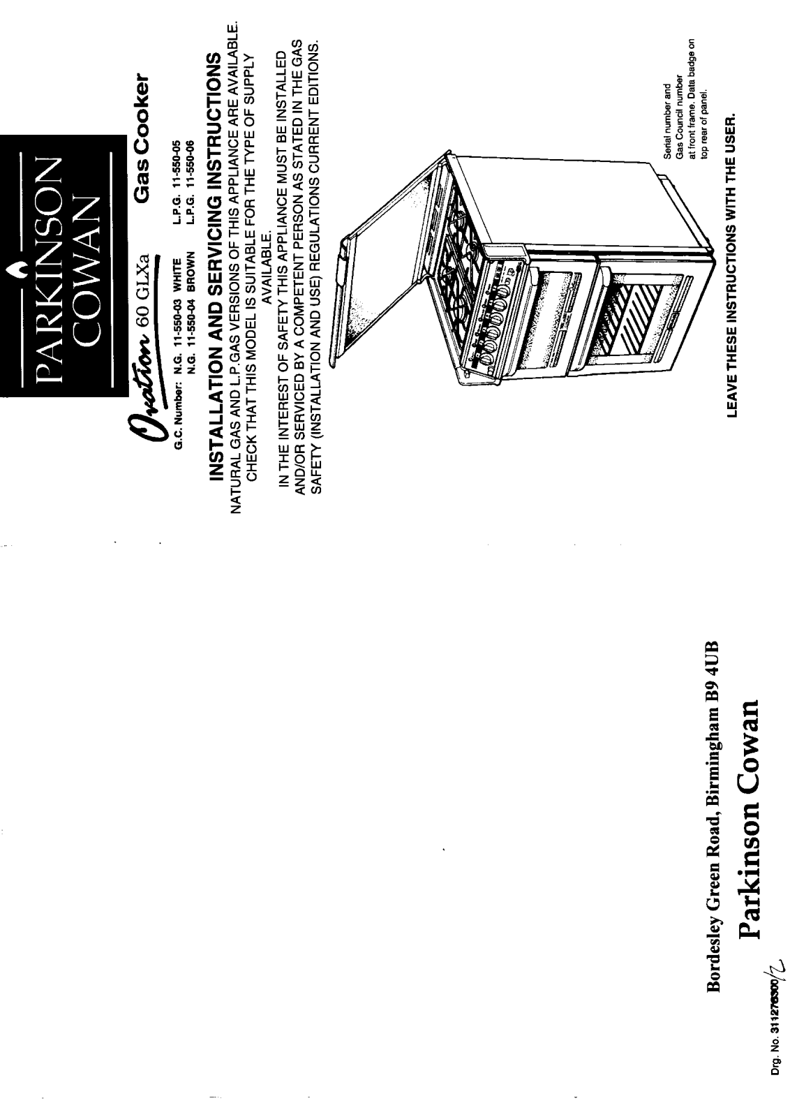 Parkinson cowan 60GLXA Instruction book