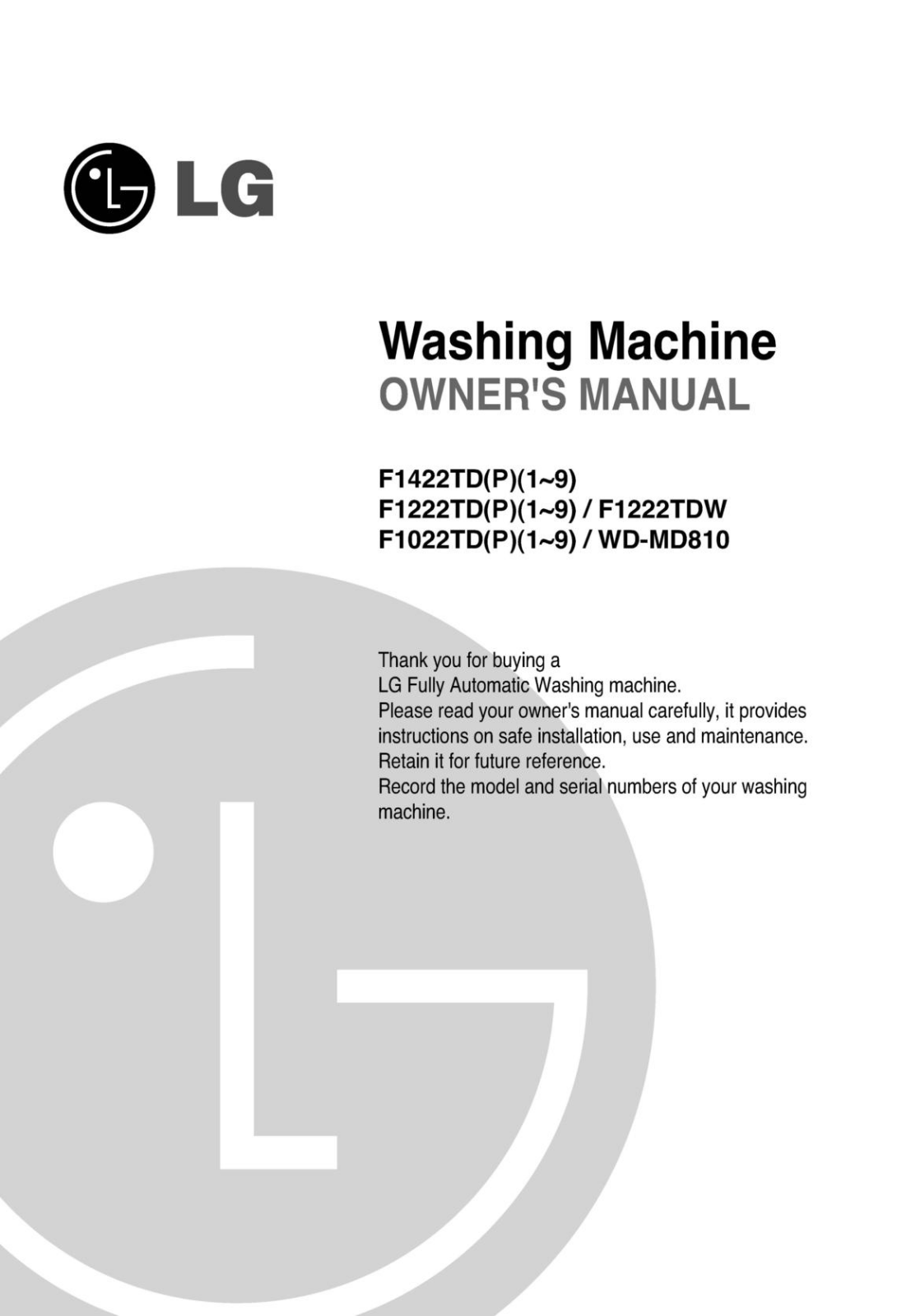 LG F1222TDP5 Owner’s Manual