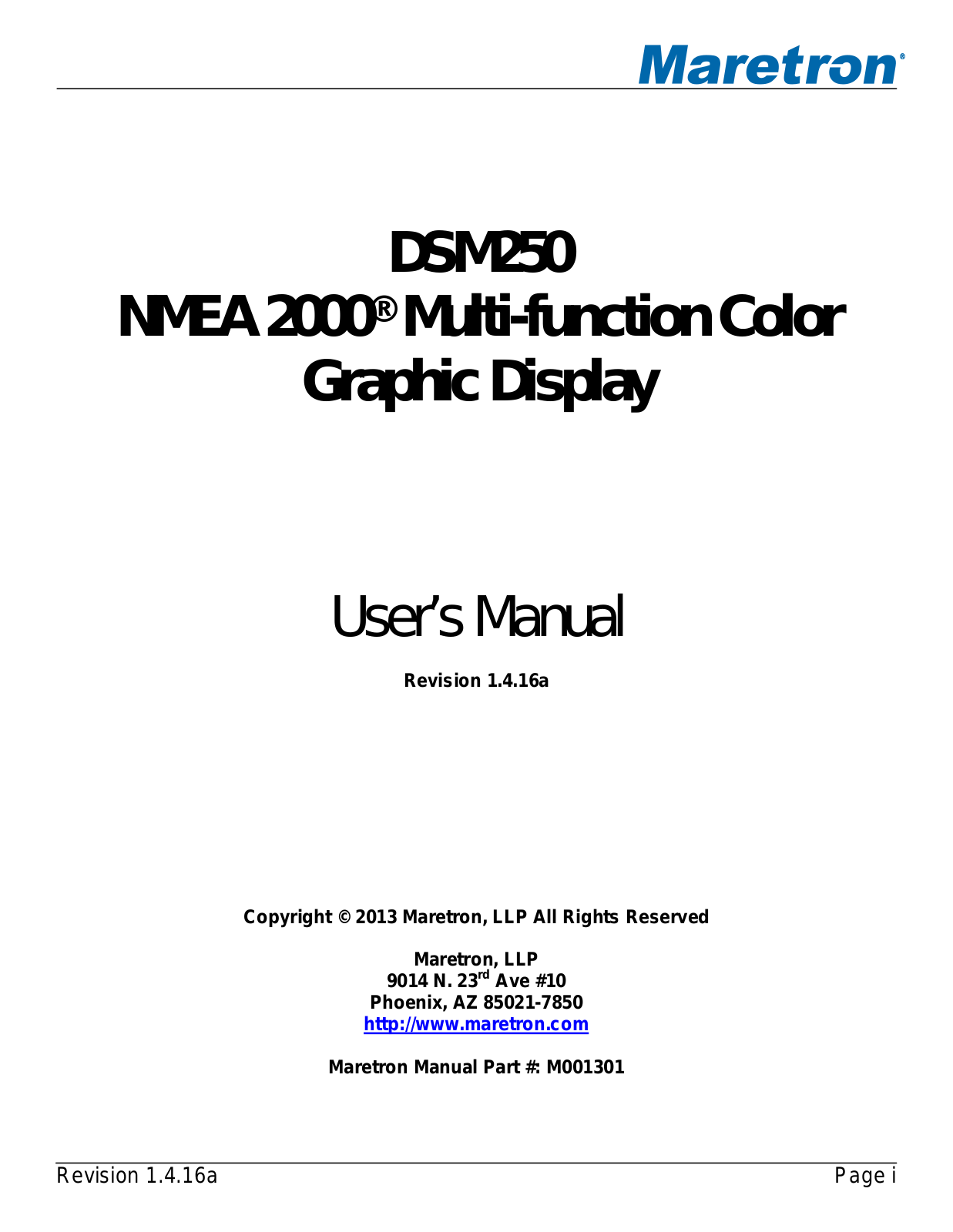 Maretron DSM250-01 User Manual