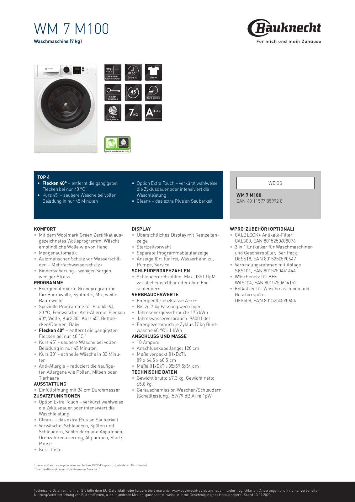 Bauknecht WM 7 M100 User Manual