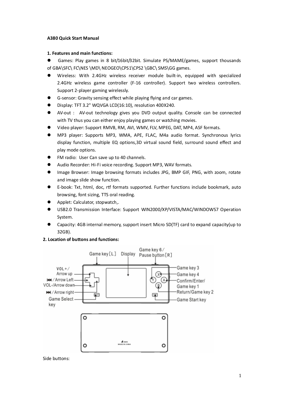 DINGOO DIGITAL TECHNOLOGY A380 User Manual