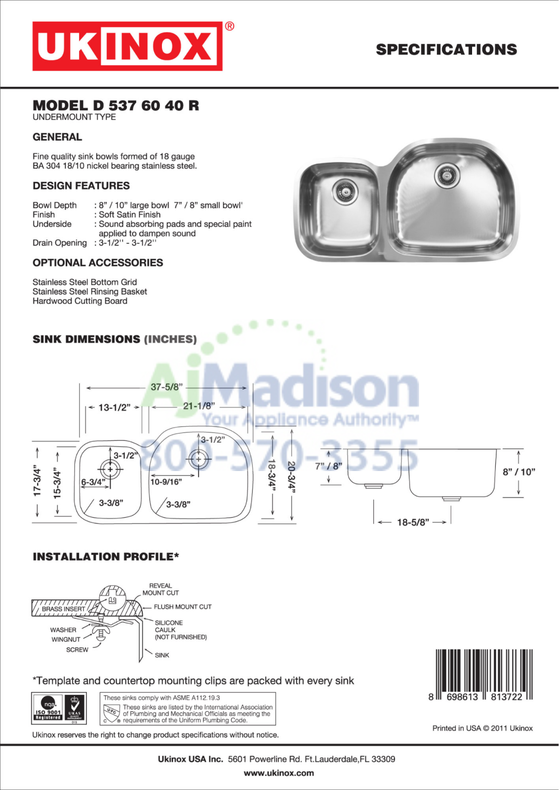 Ukinox D537604010L Specs