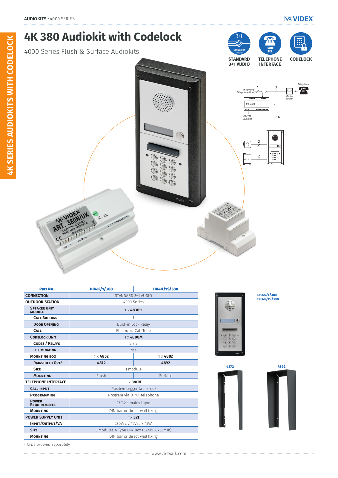 Videx Security DK4K-1-380, DK4K-1S-380 Technical Manual