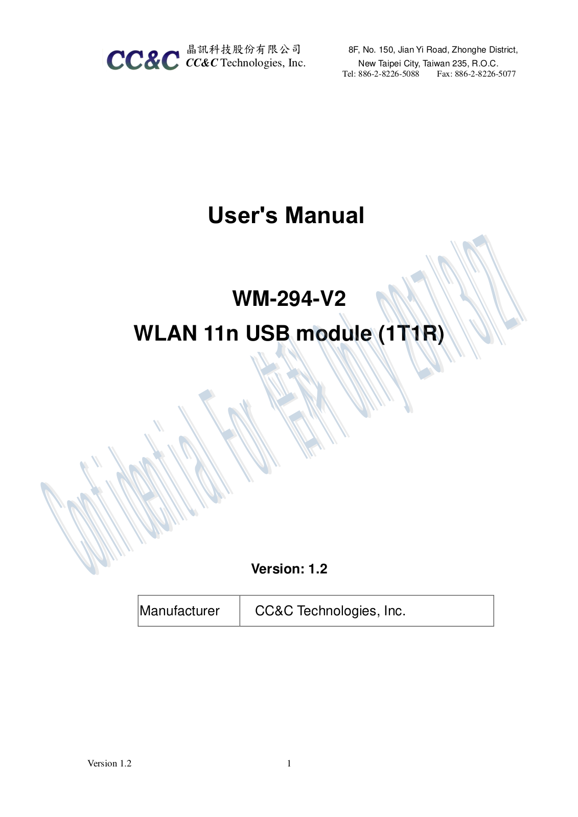 CC and C Technologies WM294V2 Users Manual