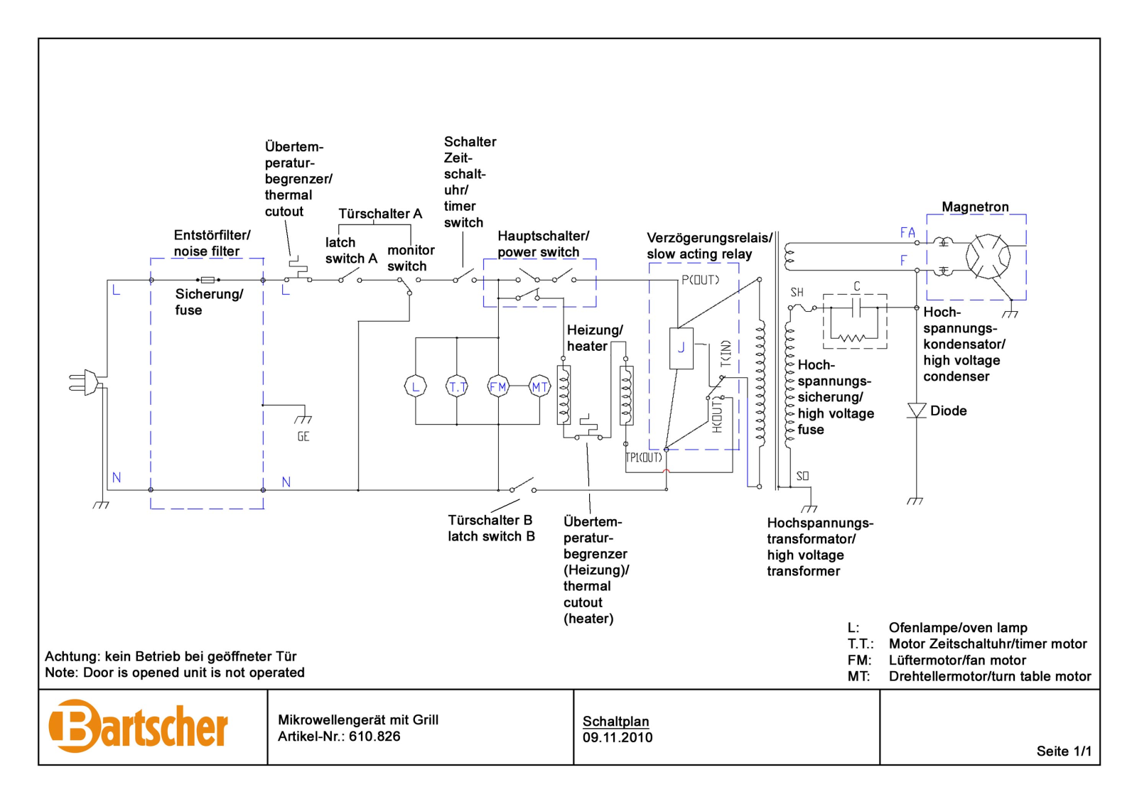 Bartscher 610826 Electrical schema