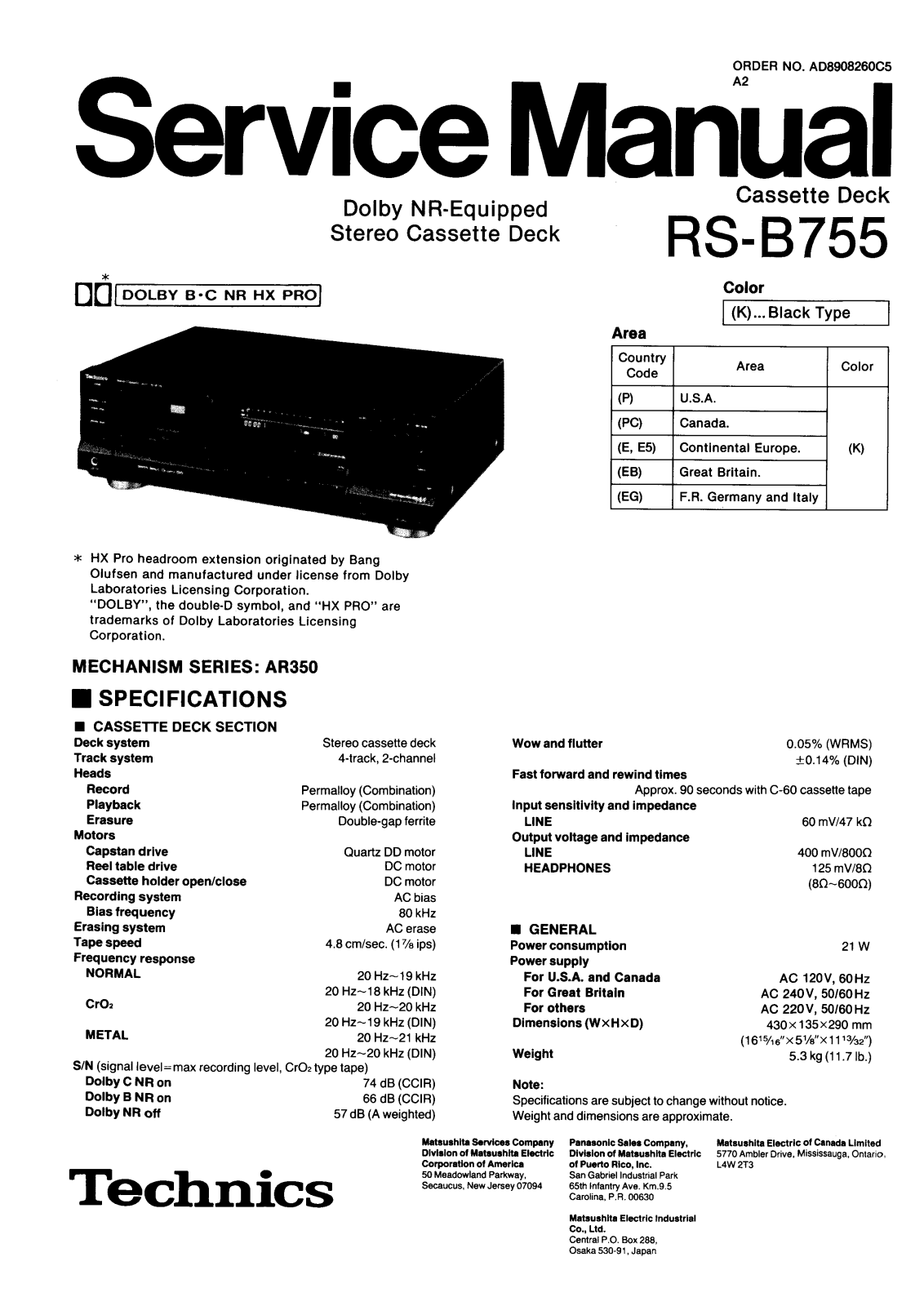 Technics RS-B-755 Service Manual