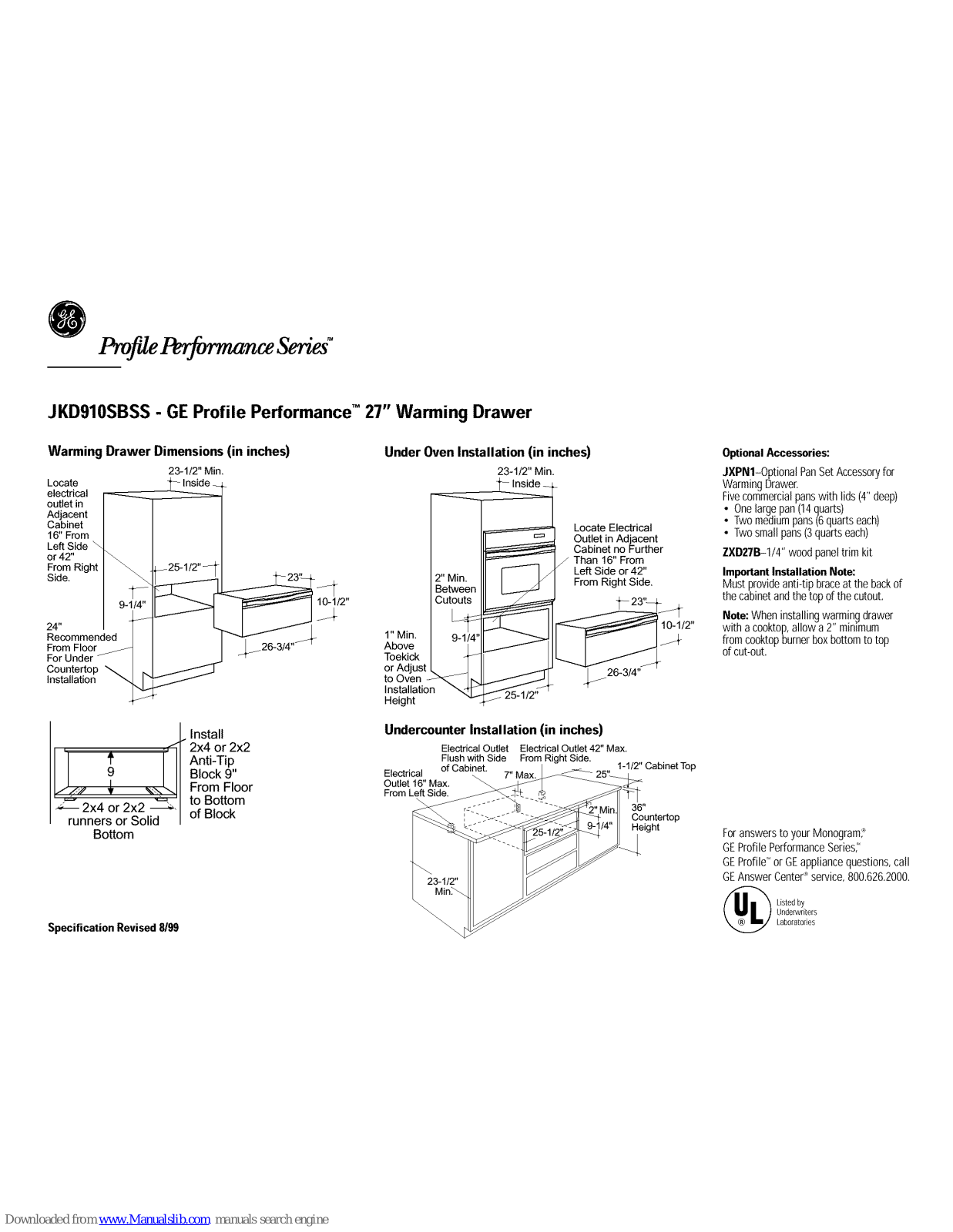 GE JKD910SABAA Specification - ManualMachine.com