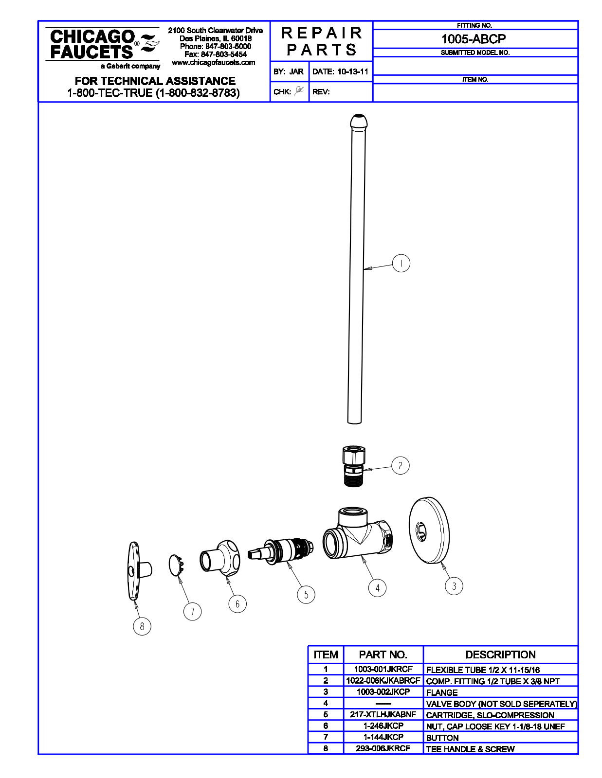 Chicago Faucet 1005-ABCP Parts List