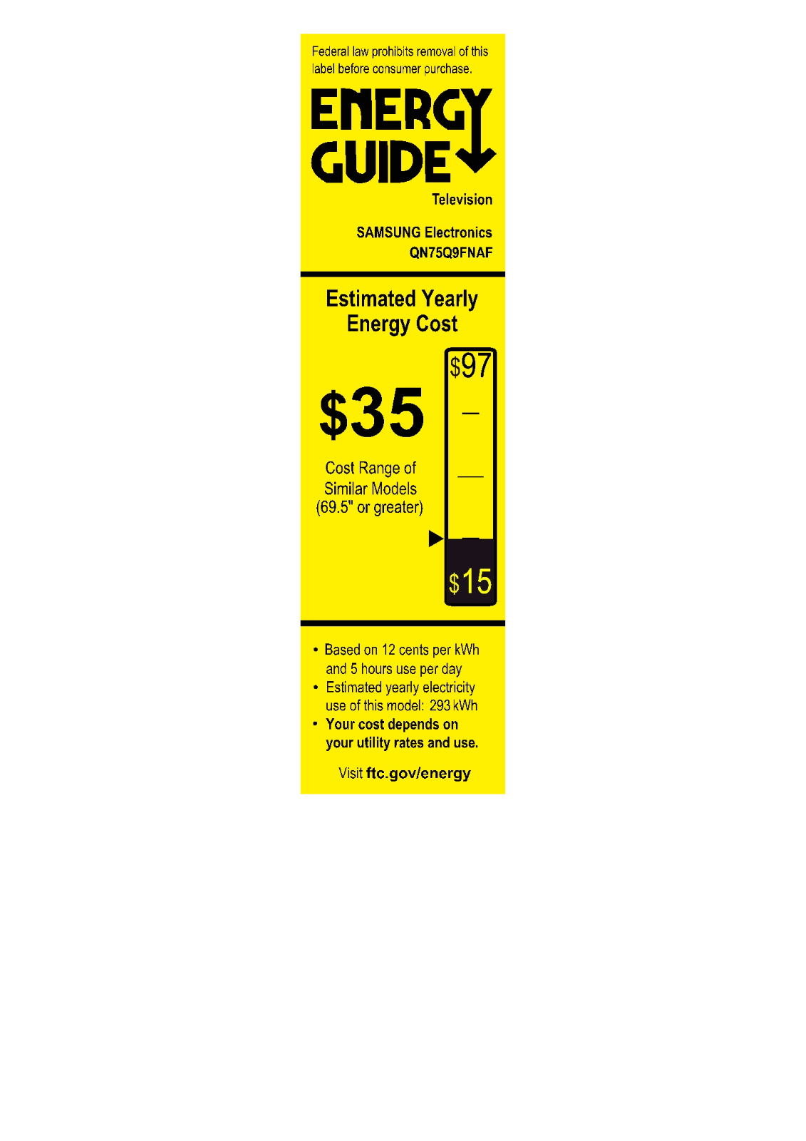 Samsung Electronics QN75Q9FN Energy Guide