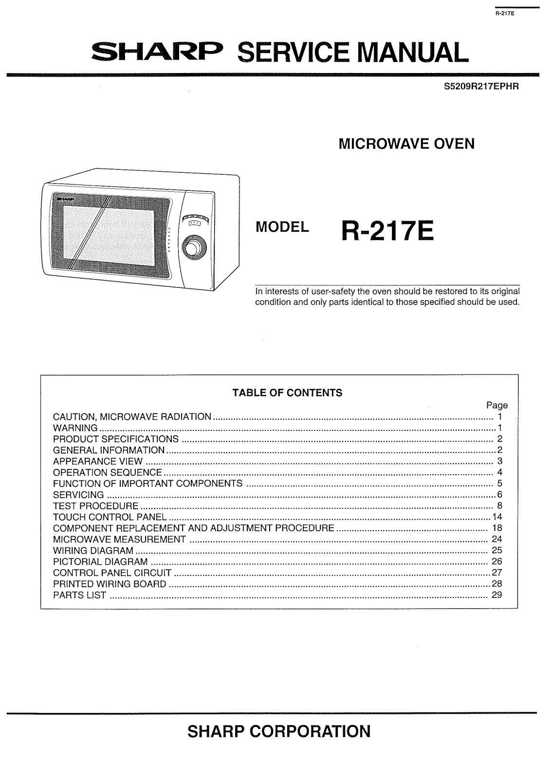 SHARP R-217E Service Manual