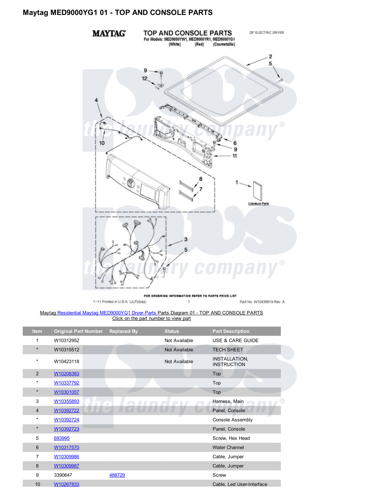 Maytag MED9000YG1 Parts Diagram