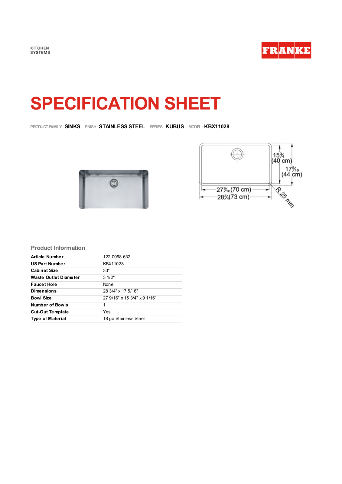 Franke Foodservice KBX11028 User Manual