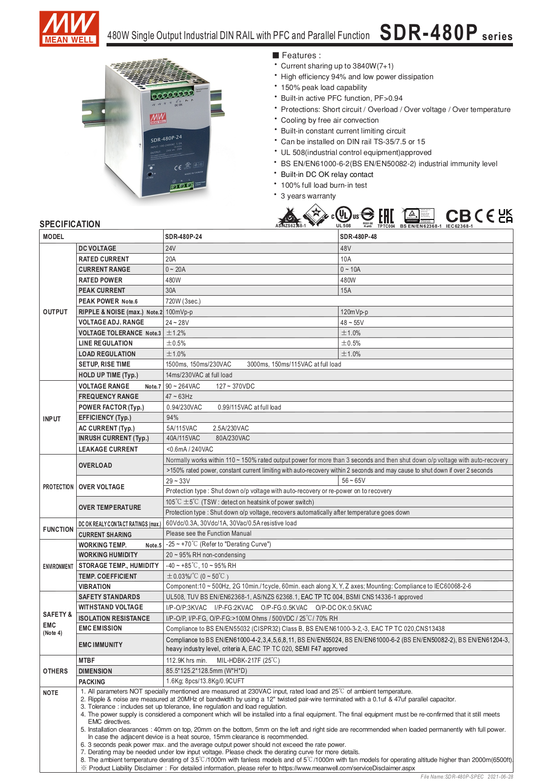 Datasheet SDR-480P-24 Specification - ManualMachine.com