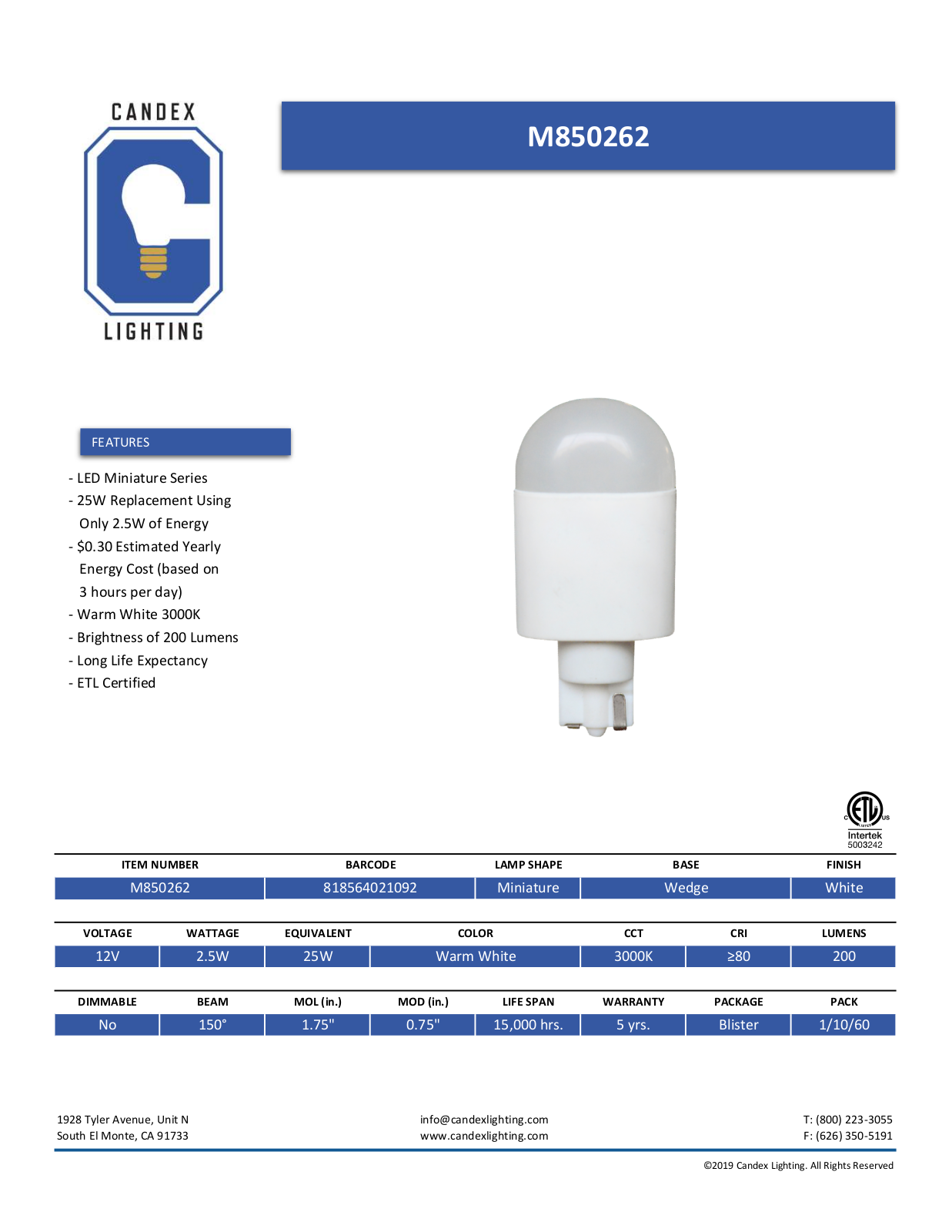 Candex Lighting CNDX1023 Specifications - ManualMachine.com