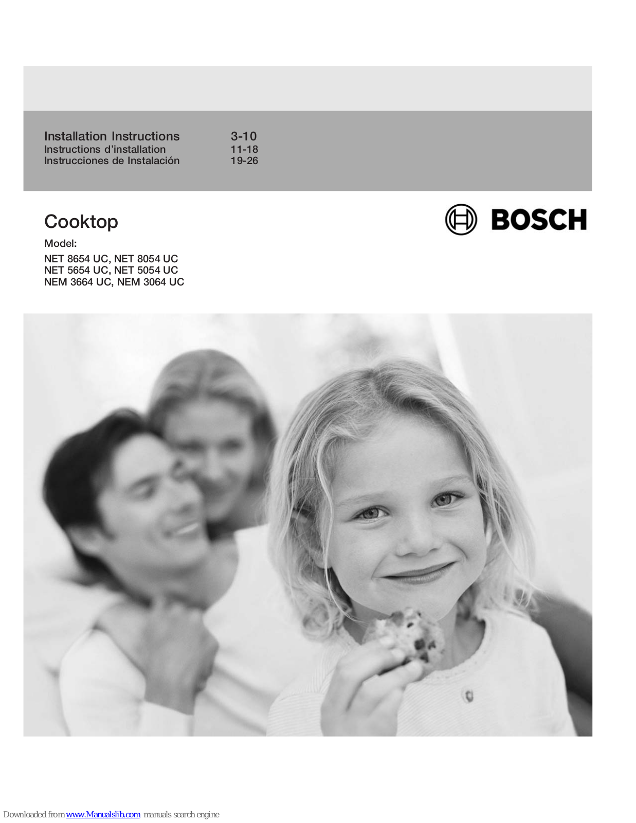 Bosch NET 8654 UC, NET 5654 UC, NET 5054 UC, NET 3064 UC, NET 8054 UC Installation Instructions Manual