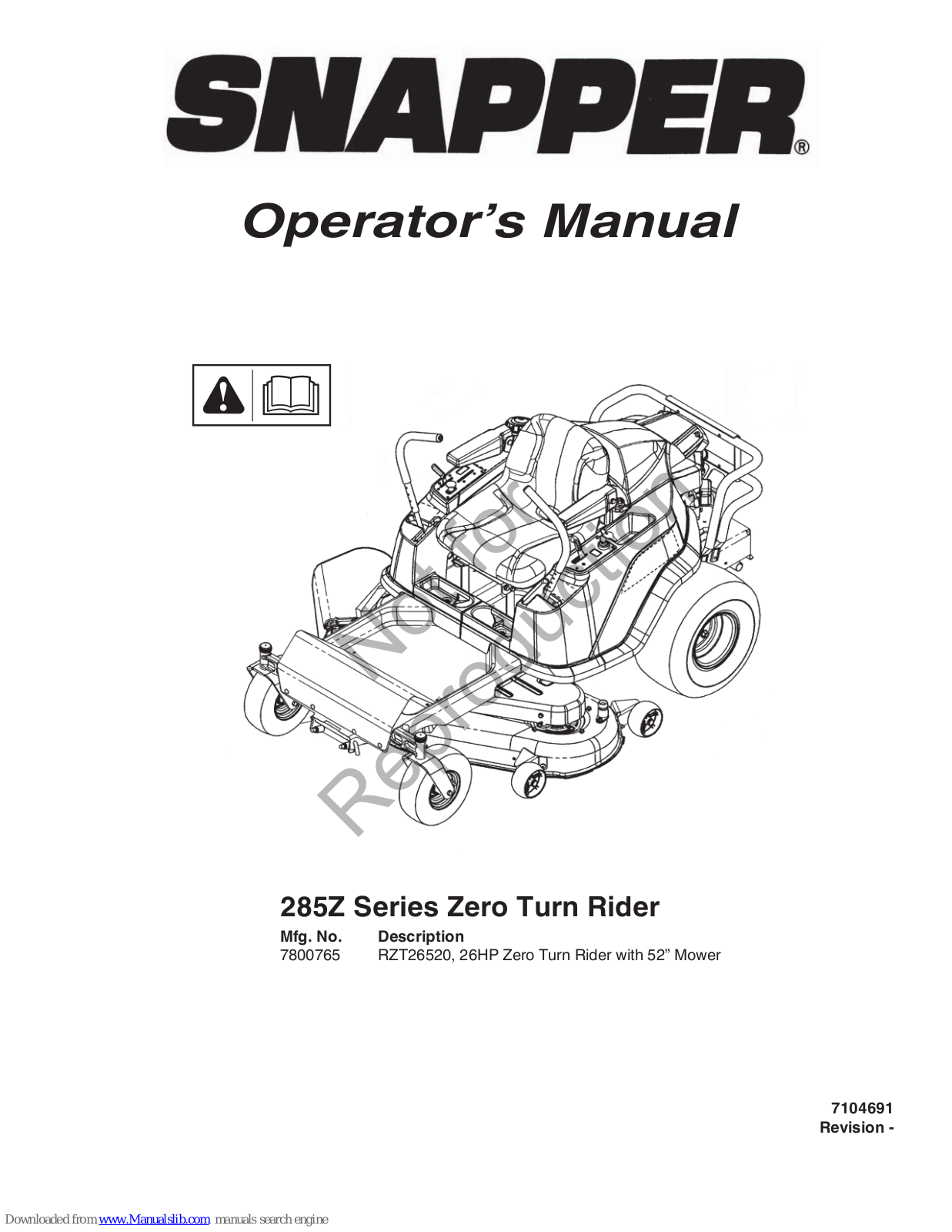 Snapper RZT26520 Operator's Manual