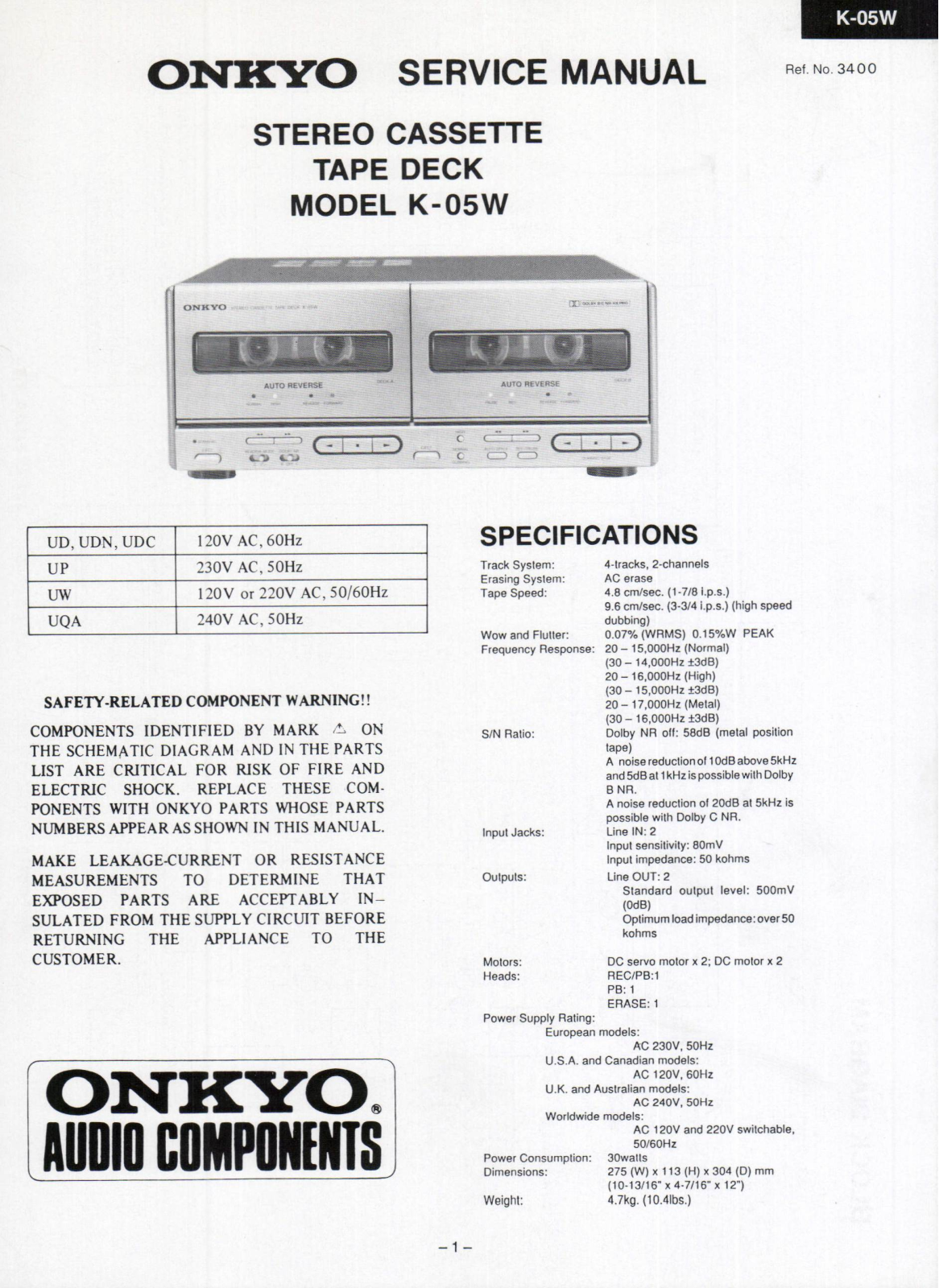 Onkyo K-05-W Service Manual