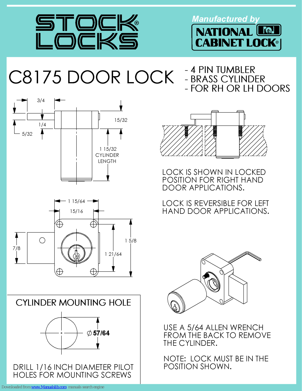 National Cabinet Lock C8175 Dimensional Drawing - ManualMachine.com