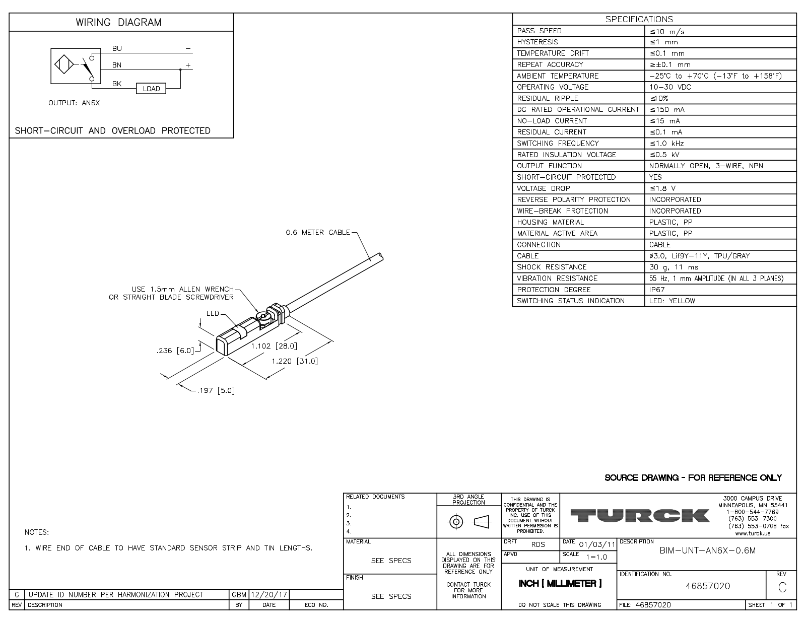 Turck BIM-UNT-AN6X-0.6M Data Sheet