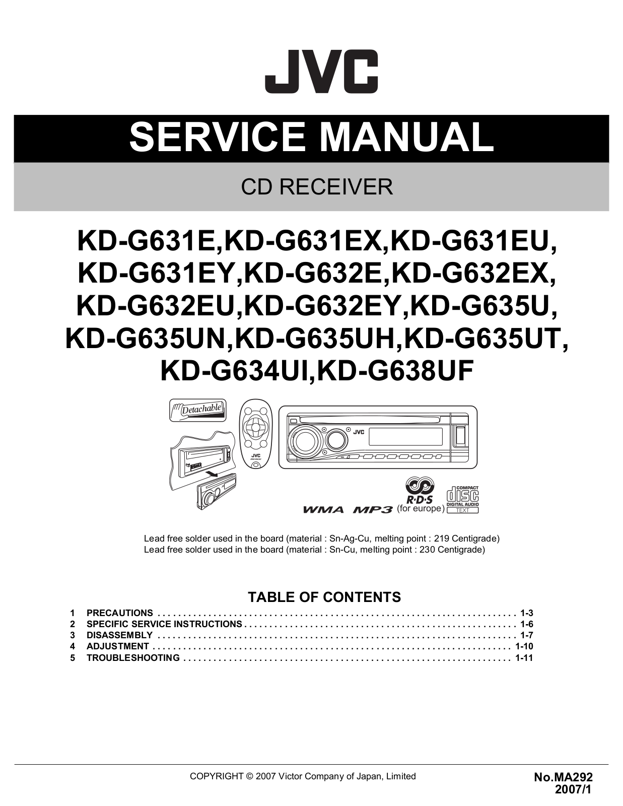 Jvc KD-G635, KD-G634, KD-G632, KD-G631, KD-G638 Service Manual