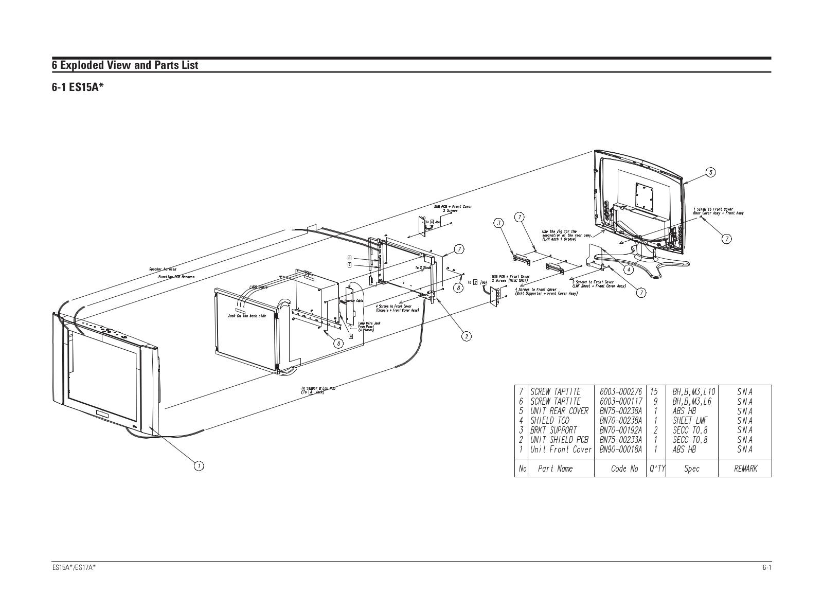 SAMSUNG LW-15E23CR Service Manual Exploded View & Part List