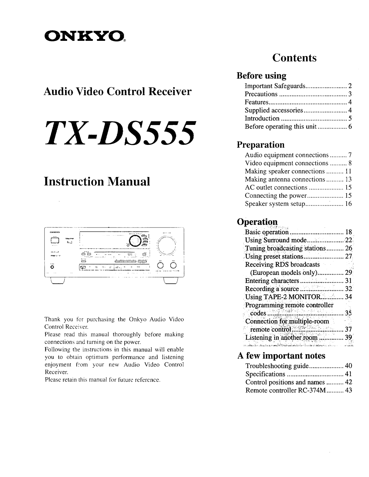 Onkyo TX-DS555 Instruction Manual