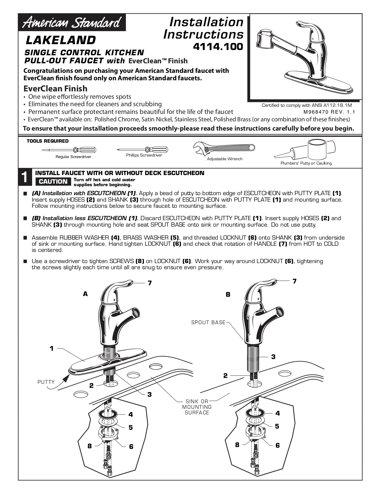 American Standard 4114.100 User Manual