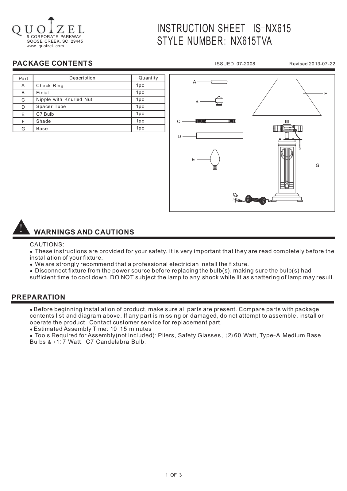 Quoizel NX615TVA User Manual