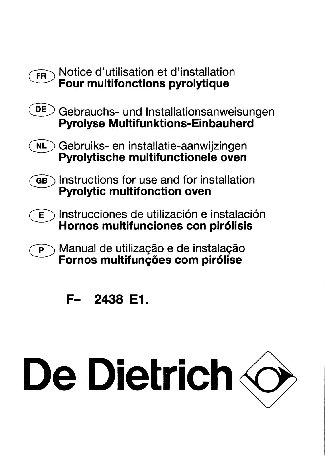 De dietrich FX2438E1, FW2438E1 User Manual