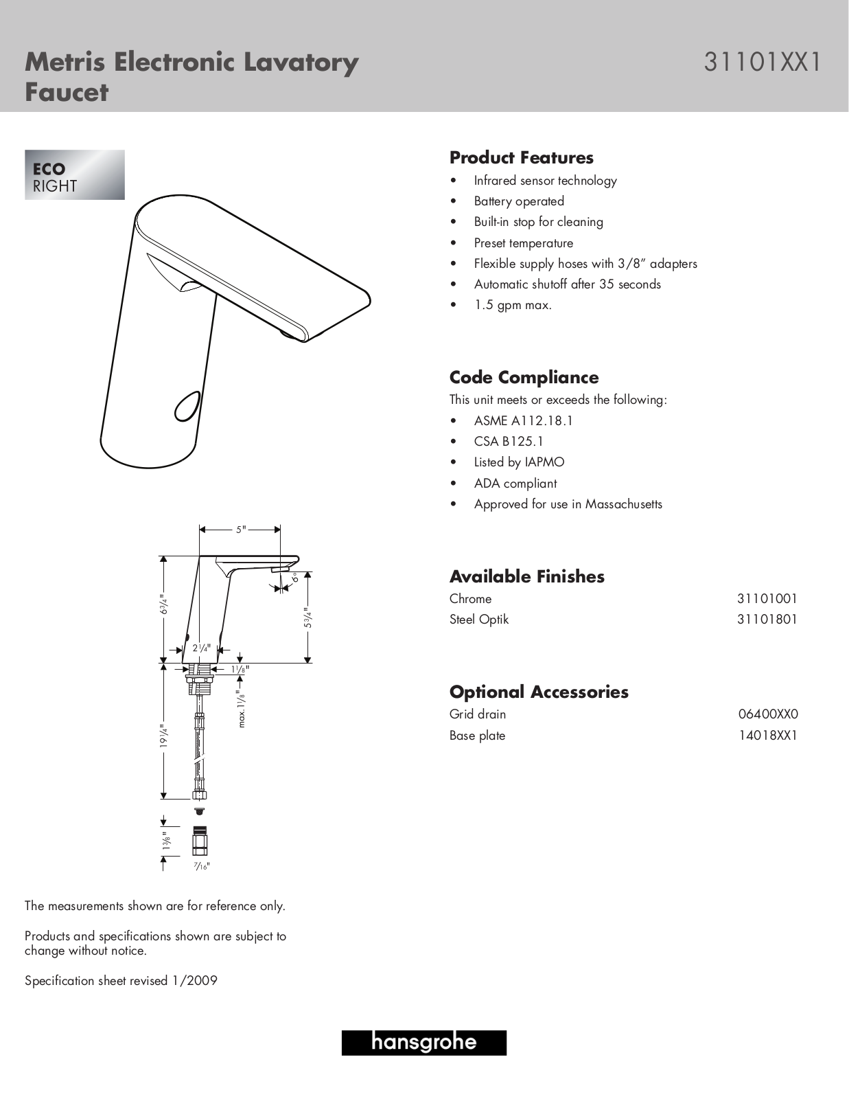 Hans Grohe 31101801 User Manual