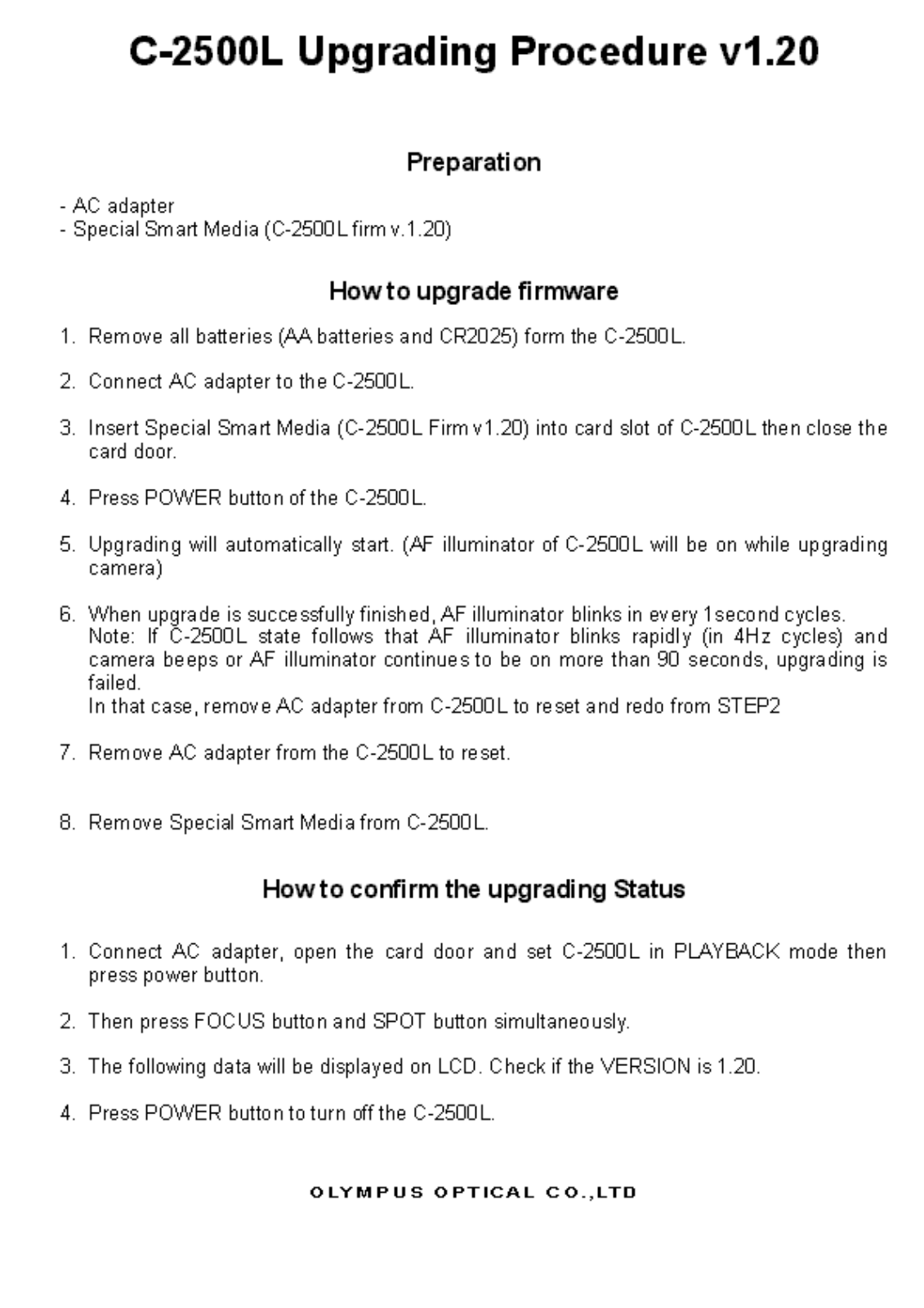 OLYMPUS C-2500L Firmware