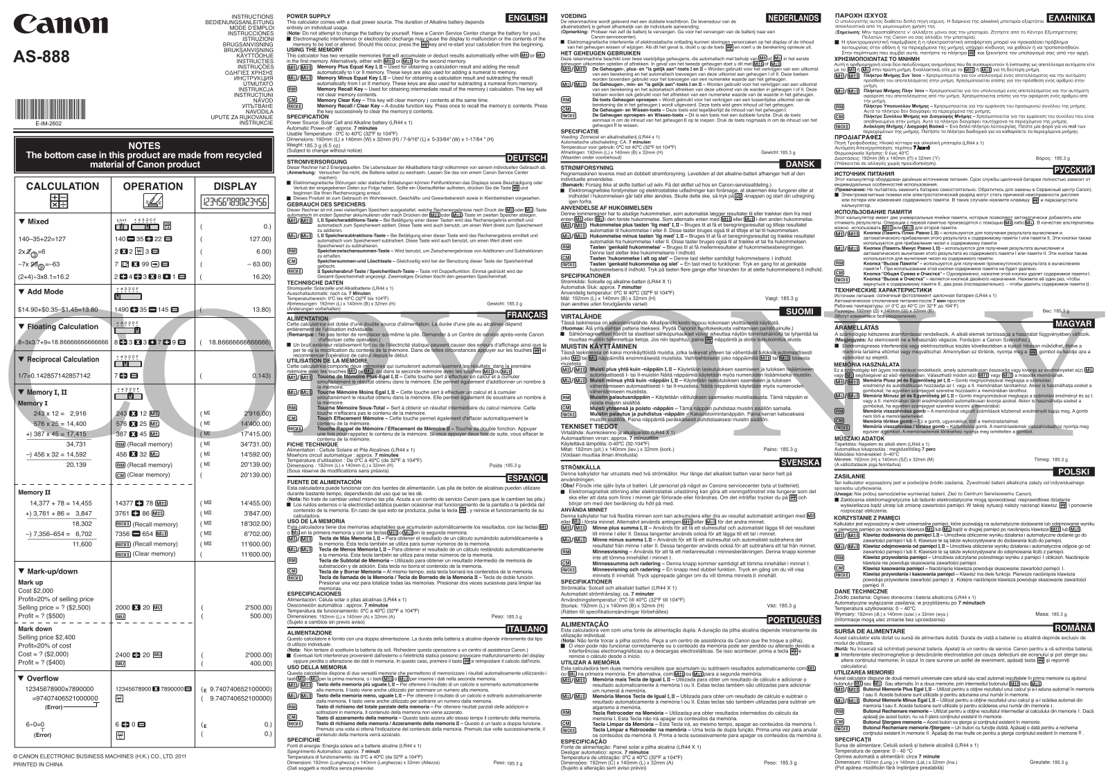 Canon AS-888 User Manual