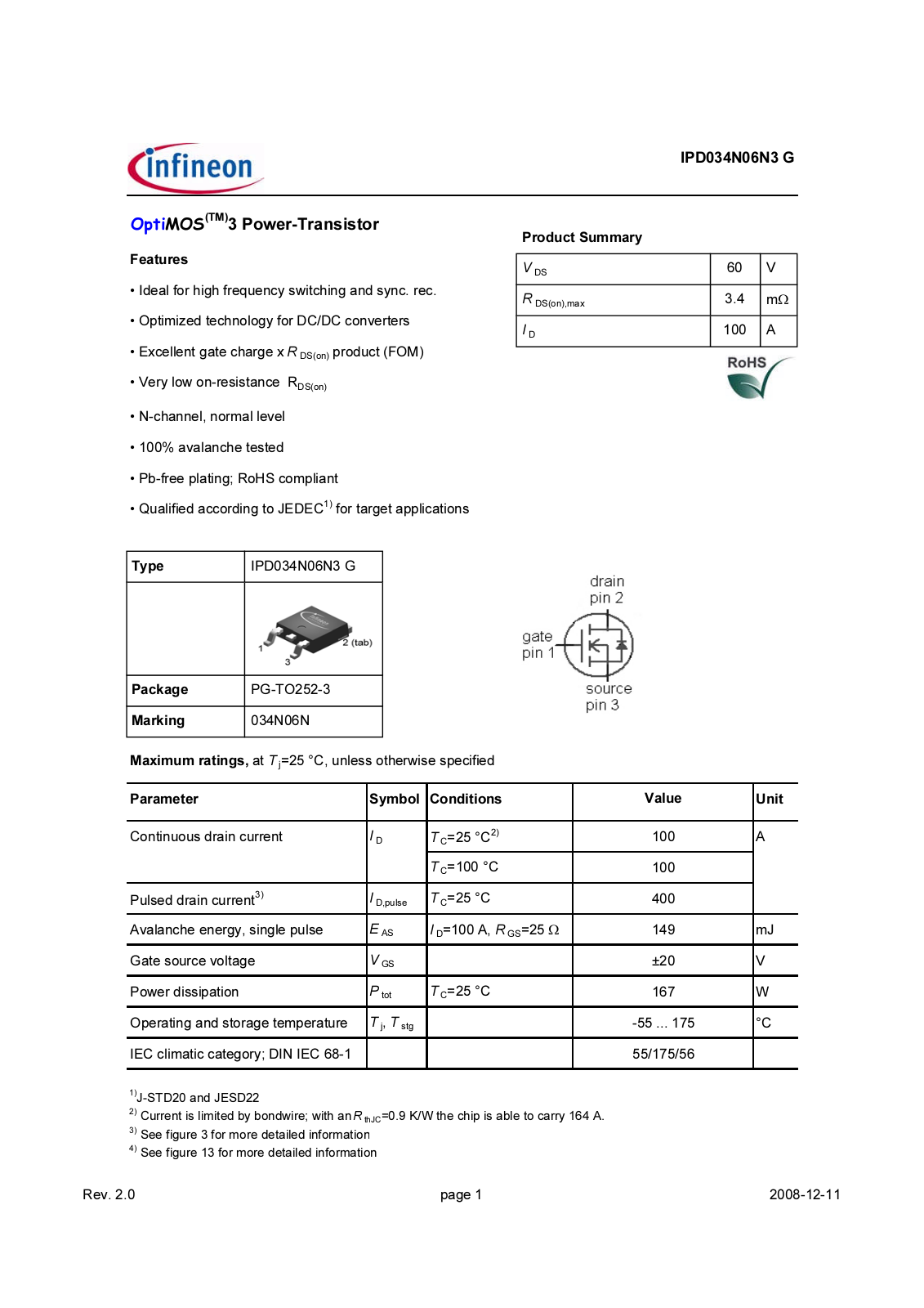 Datasheet ipd034n06n3_rev2.0 Datasheet - ManualMachine.com