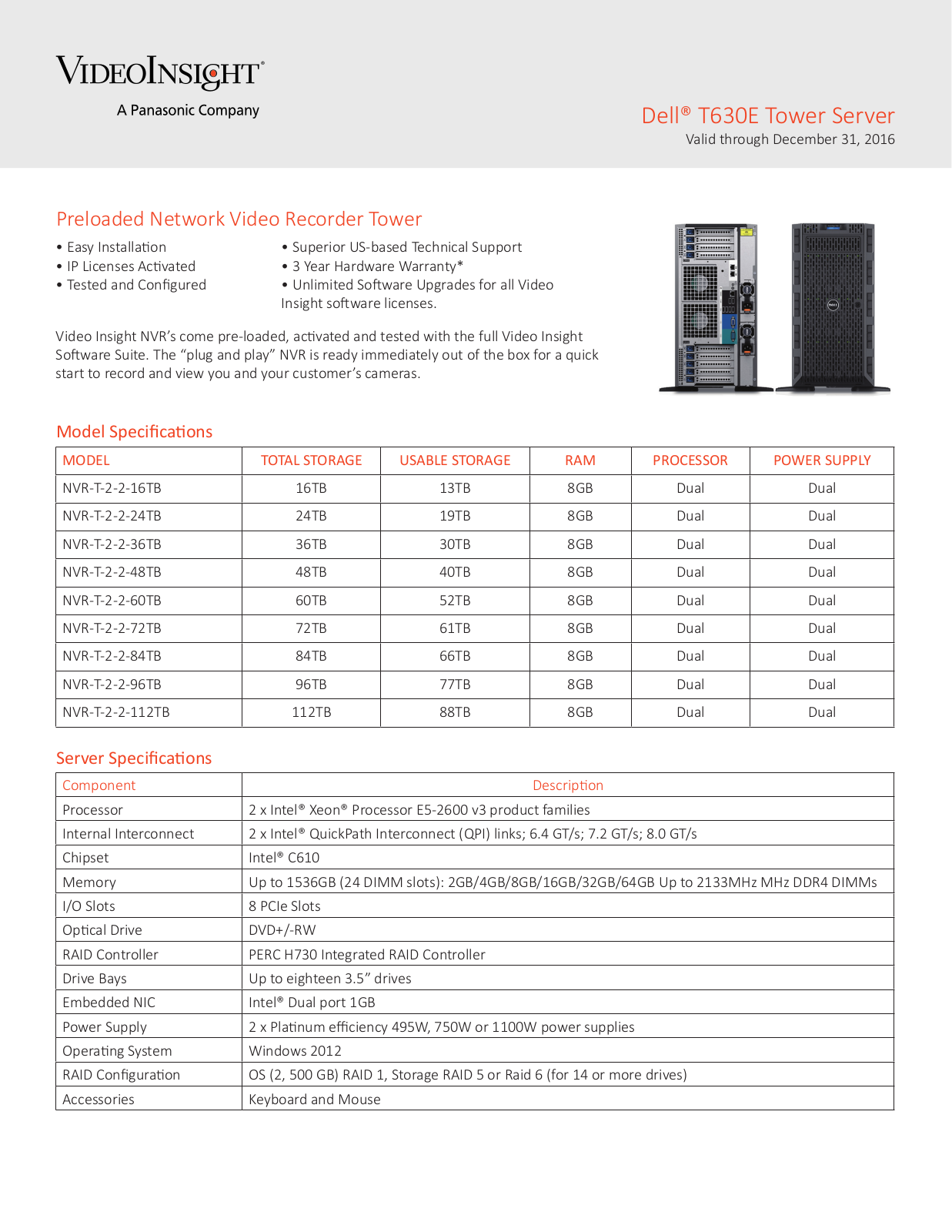 Panasonic NVR-T-2-2-112TB, NVR-T-2-2-16TB, NVR-T-2-2-24TB, NVR-T-2-2-36TB, NVR-T-2-2-48TB Specsheet