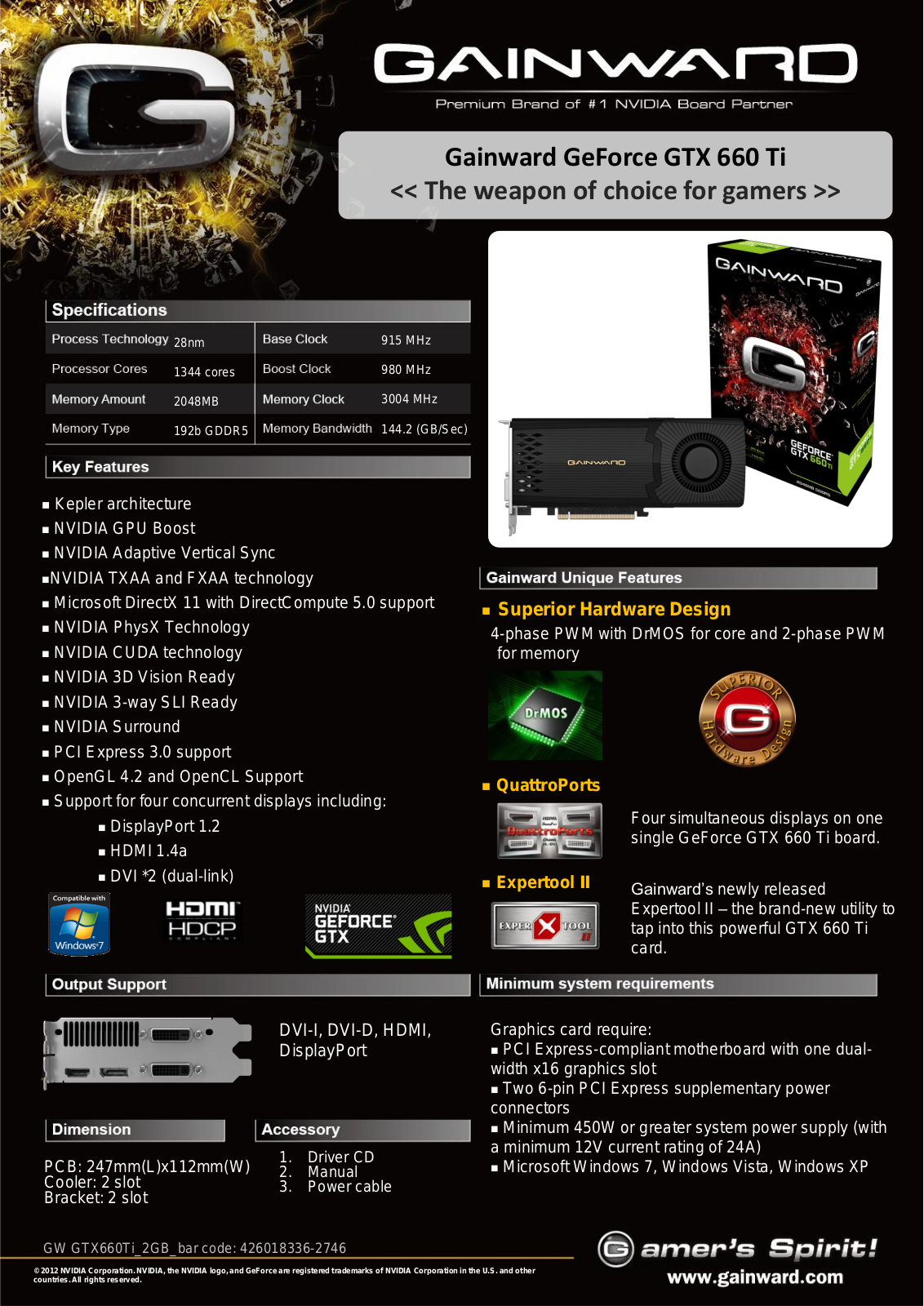 Gainward GeForce GTX 660 Ti SPECIFICATIONS