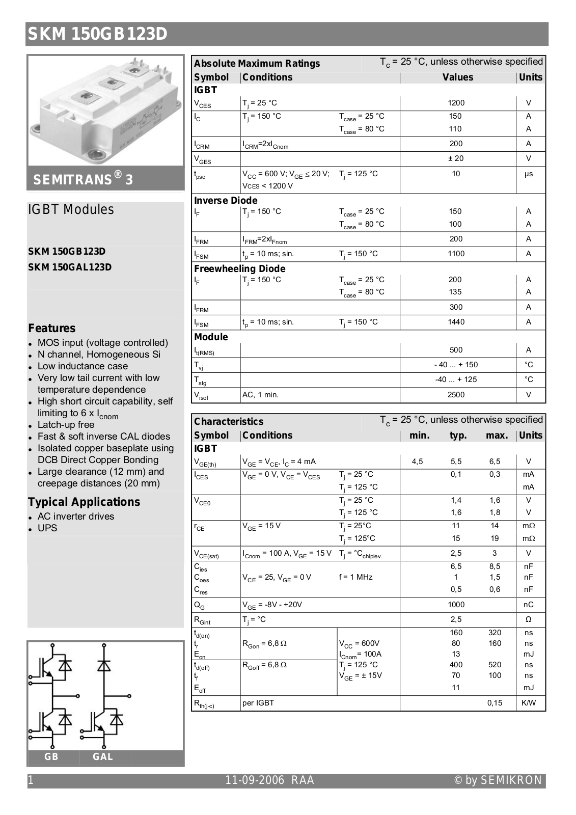 Semikron SKM150GAL123D Data Sheet