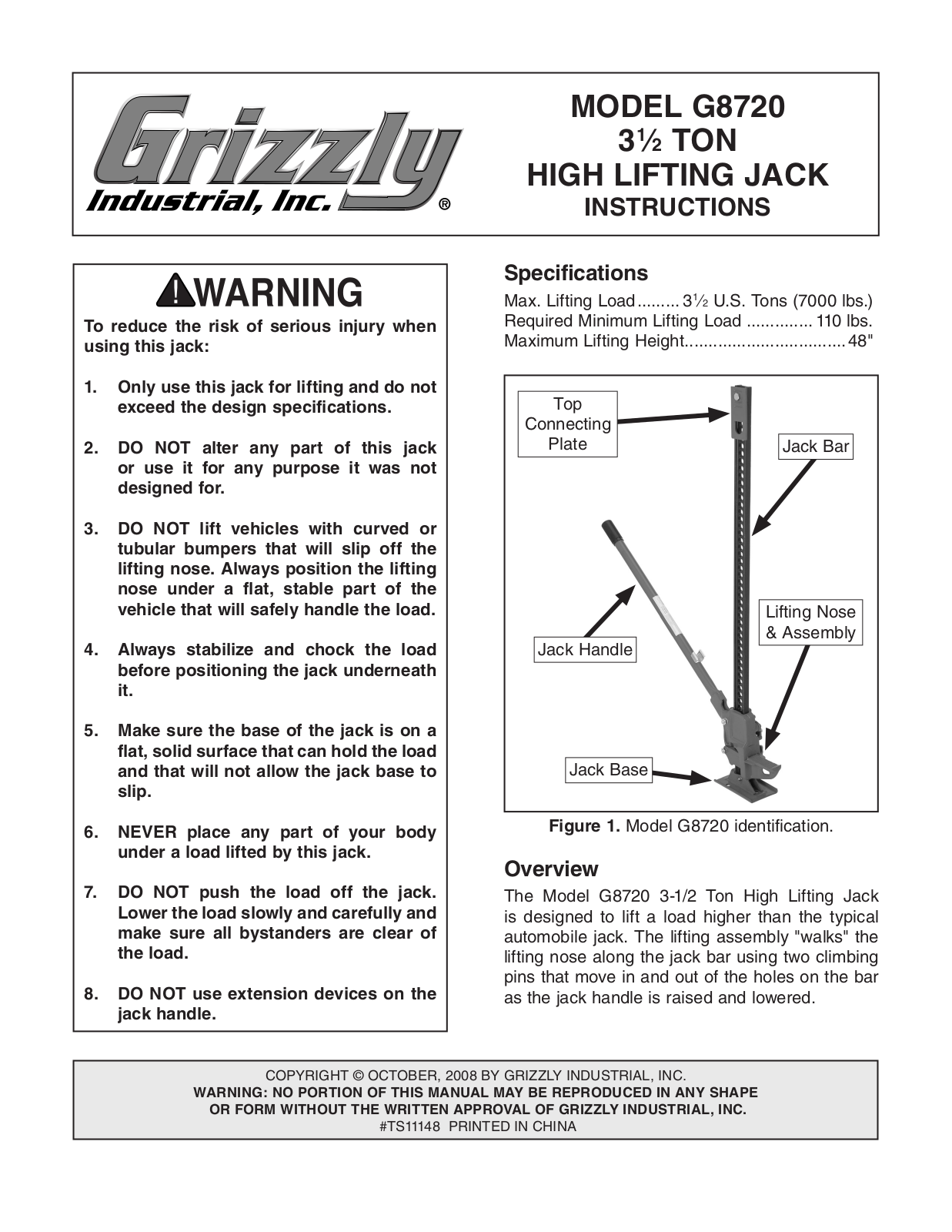 Grizzly G8720 User Manual