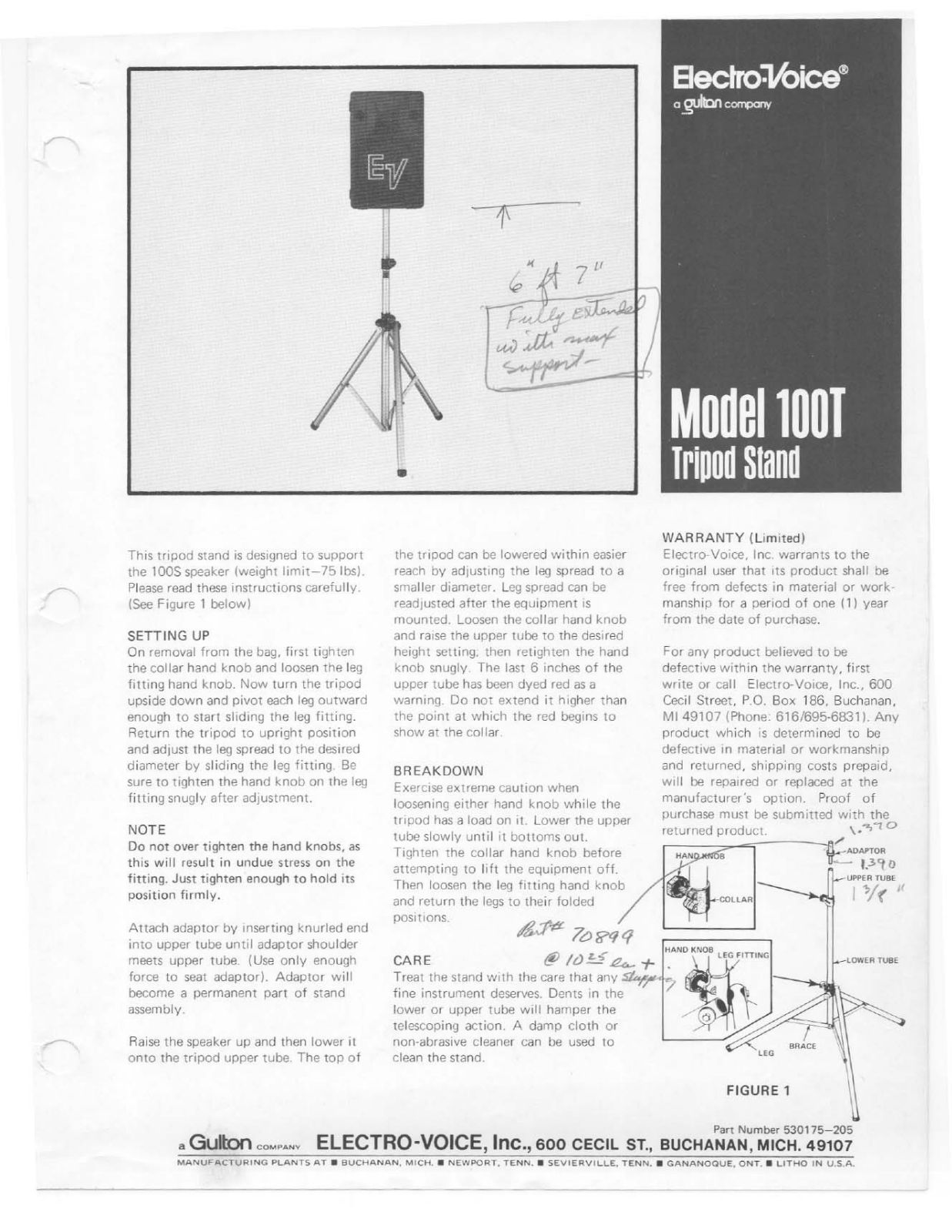 Electro-voice 100T specification and instructions