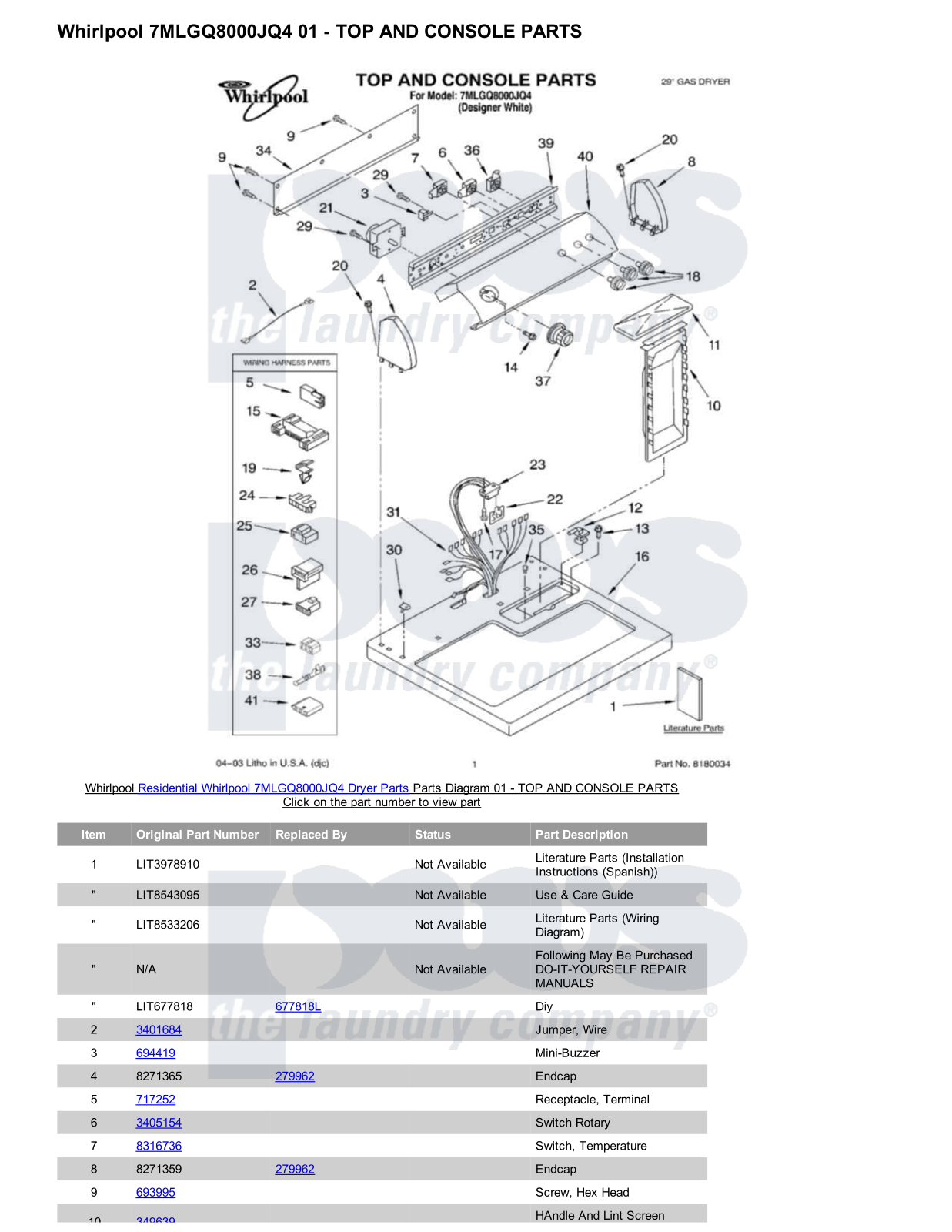 Whirlpool 7MLGQ8000JQ4 Parts Diagram