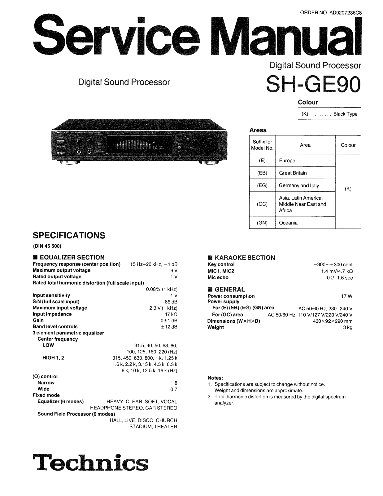 Technics SHGE-90 Service manual